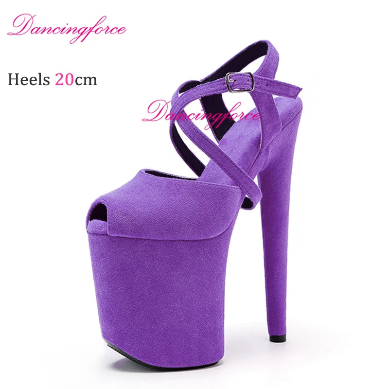Black Matt 8Inches 20cm Popular Stripper Pole Dance Shoes Sexy Platform High Heels Women Summer Cross Strips Sandals Female