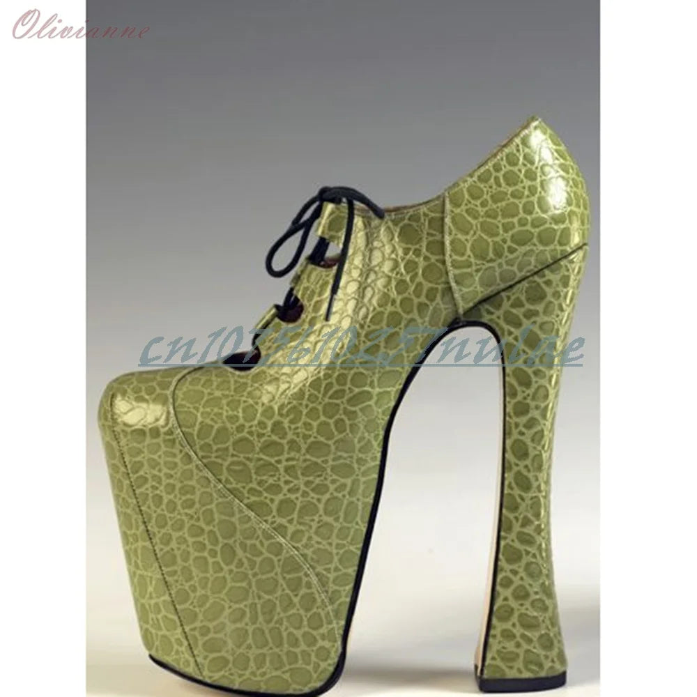 Runway Style Green Stoneprint Shallow Pumps Platform Chunky High Heel Party Fashion Sexy Women Shoes 2026 Hot Girls Para Mujere