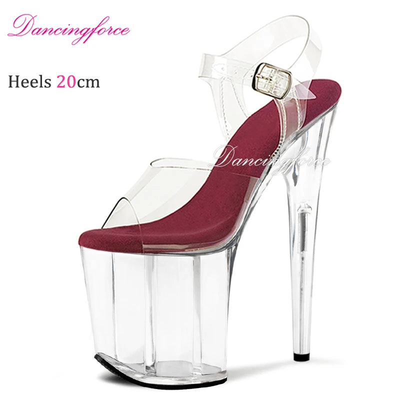 20cm 8Inches Stripper Crossdressing Crystal Transparent Sandals Platform Pole Dancing Wedding Shoes High Heel Lady Fashion Sex
