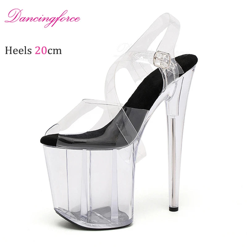 20cm 8Inches Stripper Crossdressing Crystal Transparent Sandals Platform Pole Dancing Wedding Shoes High Heel Lady Fashion Sex - Grande Heels