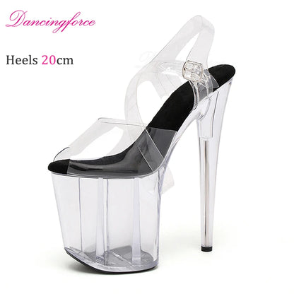 20cm 8Inches Stripper Crossdressing Crystal Transparent Sandals Platform Pole Dancing Wedding Shoes High Heel Lady Fashion Sex - Grande Heels