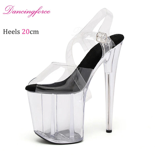 20cm 8Inches Stripper Crossdressing Crystal Transparent Sandals Platform Pole Dancing Wedding Shoes High Heel Lady Fashion Sex