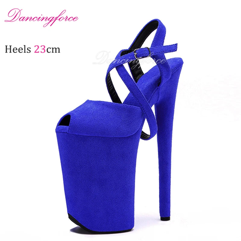 Dancingforce 9Inch/23cm Pole Dance Shoes Suede Platform Party High Heels Stripper Heel Shoes Women Modern Sandals