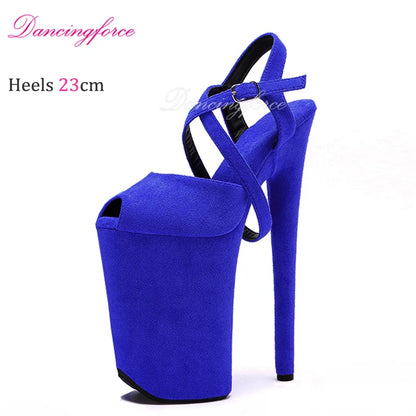 Dancingforce 9Inch/23cm Pole Dance Shoes Suede Platform Party High Heels Stripper Heel Shoes Women Modern Sandals
