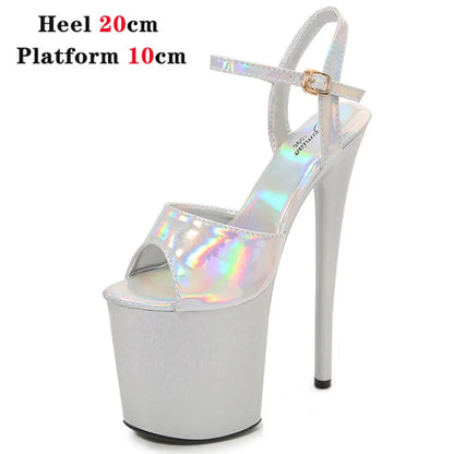 Women Shoes Heel Sexy Super High Pole Dance Party High Heels Sandals Platform Wedding Pumps Peep Toe Stripper Heels Silver