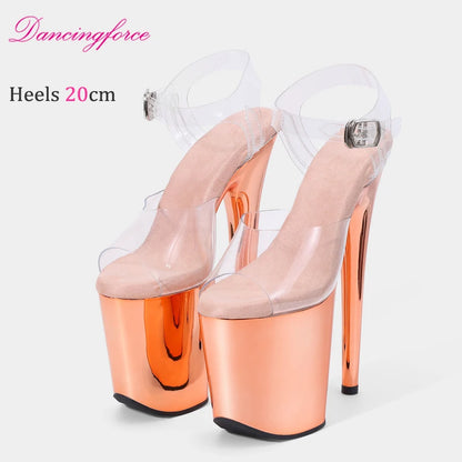 20CM/8inches Luxury Transparent TPU Upper Chrome Platform Pole Dance Shoes Women Sandals Stripper High Heels Open Toe