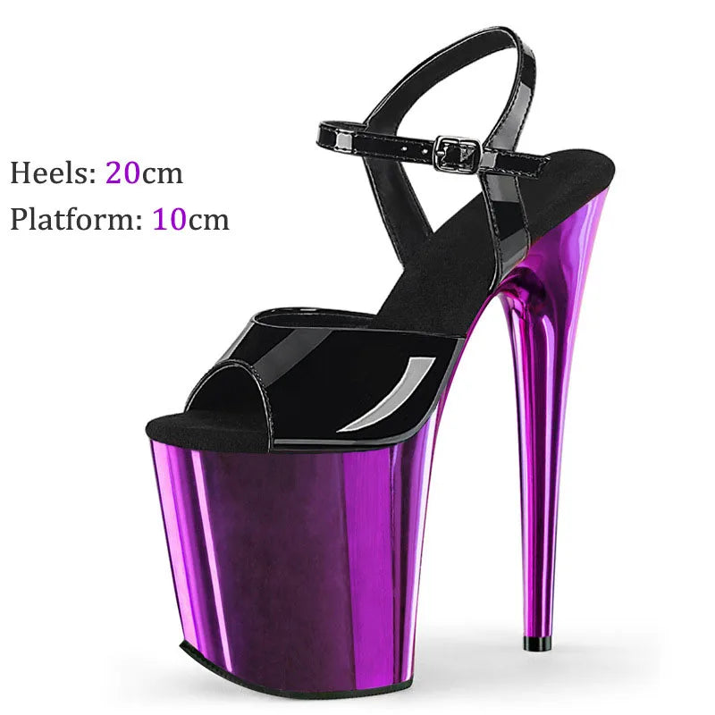Sexy Fetish 8Inches Dress Platform Sandals Peep Toe Pole Dance Shoes 20cm Women Stripper Models Show Nightclub Exotic Bride Shoe