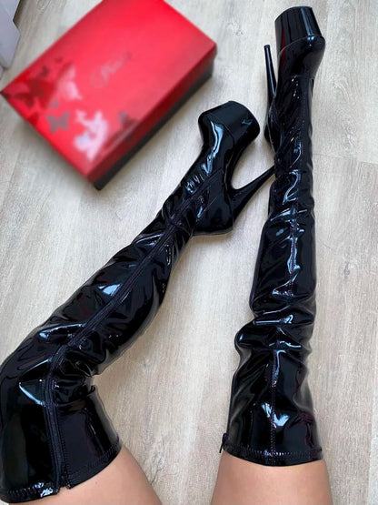 Gothic 20 cm heels Women Over The Knee Boots Sexy Fetish 8 Inch Strip Pole Dance Nightclub Platform Show Stripper Heels Exotic