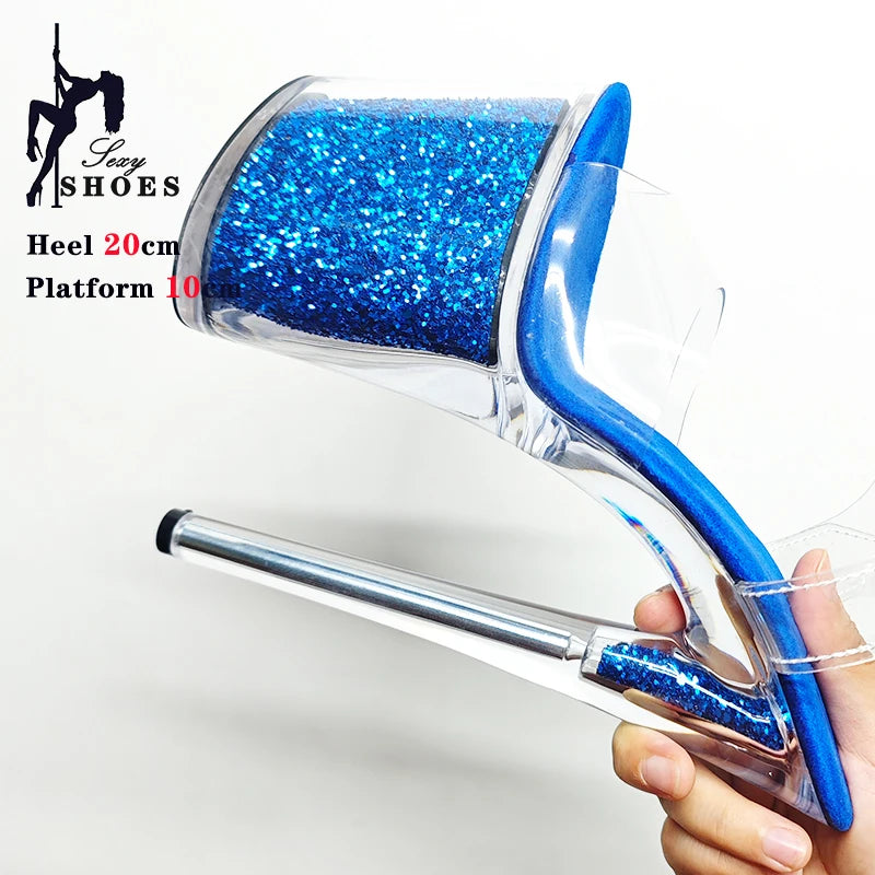 Pole Dancing Model Sandals New 20cm Sexy Transparent Platform Women Sandals Sequined Decoration Stiletto Banquet Nightclub Shoes