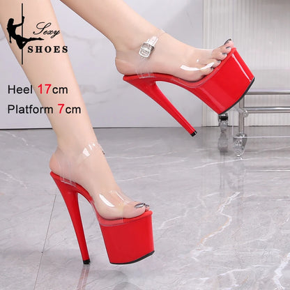 17cm Heels Platform Sandals for Women PVC Women's Sandals  With Heels Exotic Strippers Pole Dance Shoes Nightclub Girls Stiletto