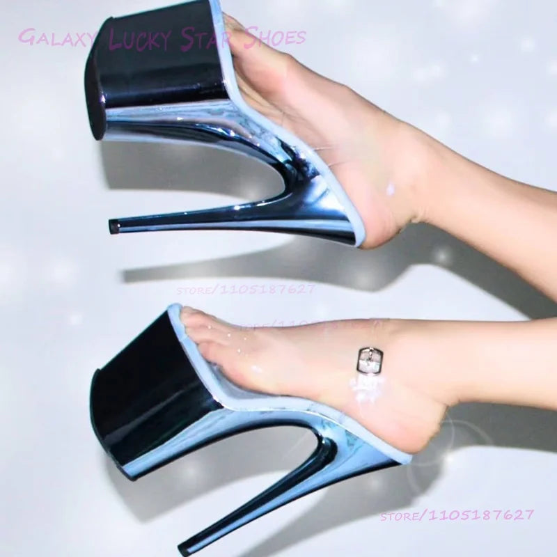 Glitterati Pole Dance Sandals Mirrored Metallic Shine Sexy Stage Shoes 8 inches/20cm Platform Heel Rose Red Open Girl Slingback
