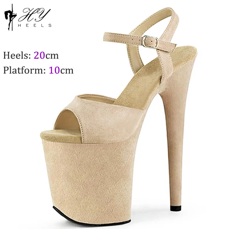 New Popular 20cm 8" Heels Pole Dance Platform Shoes Black Velvet Denim Snake Sexy Dancing Shoes Catwalk Model High Heels Sandals