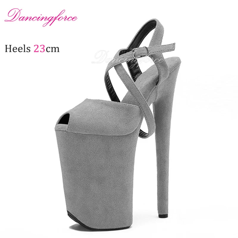 Dancingforce 9Inch/23cm Pole Dance Shoes Suede Platform Party High Heels Stripper Heel Shoes Women Modern Sandals