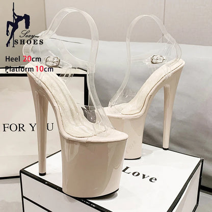 Crystal Rransparent High Stripper Heeled Platform Sandals Bride Gothic 8Inches Nightclub Pole Dance Shoes Peep Toe Zapatos Mujer