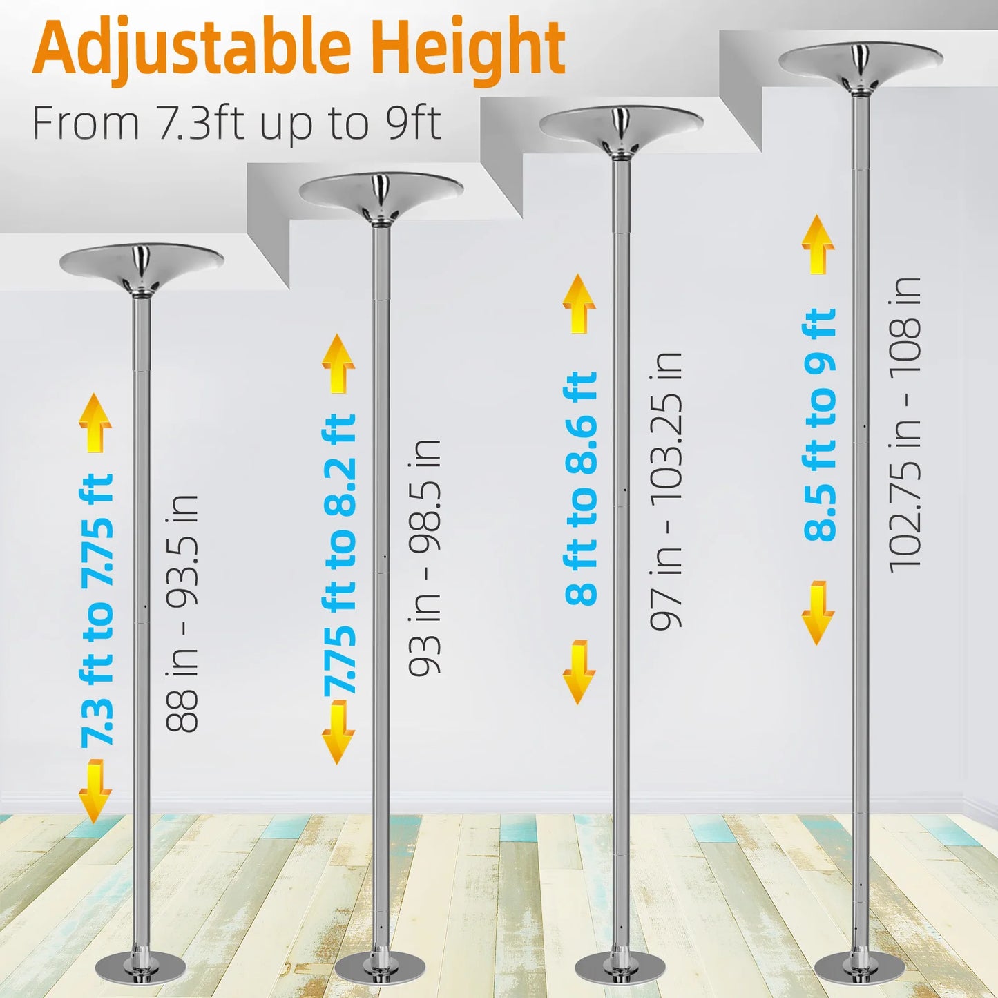 Dance Pole Rainbow Swivel and Static Dance Pole Heavy duty steel dance pole with adjustable height Home Health Club Gym