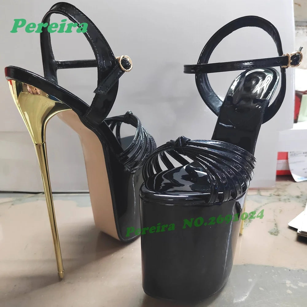 Red Twist Knot Platform Pole Dancing Shoes Open Toe Cut Out Stiletto High Heels Women's Sandals Slingback Buckled Nightclub Shoe