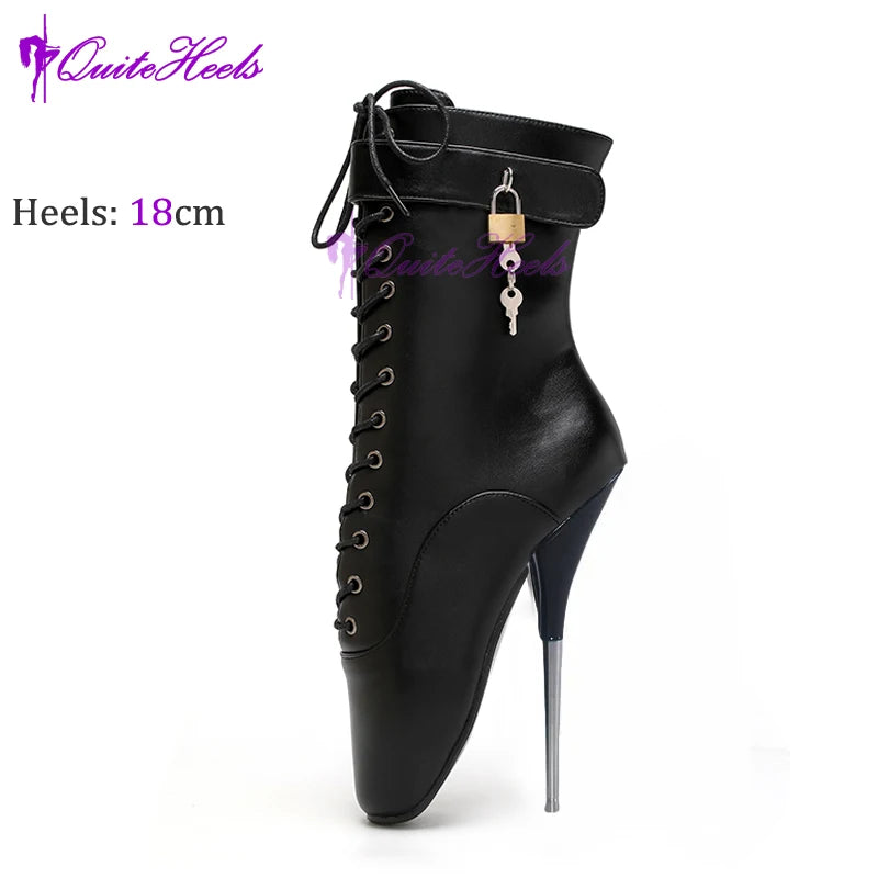 Mixed ColorsExotic Ballet Boots 18CM/7" High Heel Hoof Sole Strange Style Boots Women SM Games Sexy Fetish Ballet Lockable Shoes