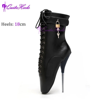 Mixed ColorsExotic Ballet Boots 18CM/7" High Heel Hoof Sole Strange Style Boots Women SM Games Sexy Fetish Ballet Lockable Shoes