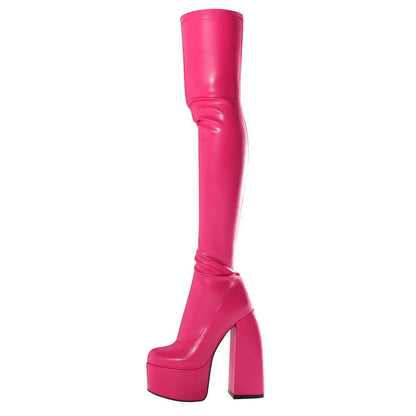 Sexy Ladies Crude Heels Over The Knee Boots for Woman's Round Toe Thin Heels Zipper-Sid Long Botas Mujer 2026 Platform Shoes