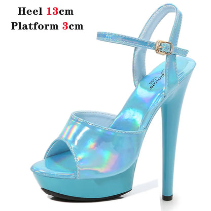 Women Shoes Heel Sexy Super High Pole Dance Party High Heels Sandals Platform Wedding Pumps Peep Toe Stripper Heels Silver