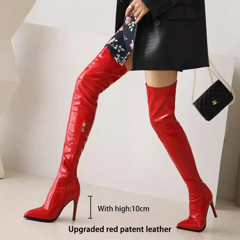 Ods  Sexy Black Over The Knee Boots For Women Side Zip Thigh High Boots Female Shoes Botas Mujer Invierno Female Colors Big43 45