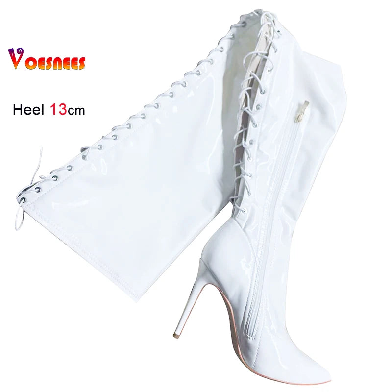 Sexy Dance Shoes 13cm Thin Heels Lady Sexy Black Over Knee Long Boots T Show Pointy Toe Club Thigh High Party Shoes For Women
