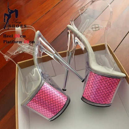 Women's Sandals with Heels Nightclub Dancing Stilettos Heels Crystal Platform Ladies Pole Dancing T-show Model Stripper Shoes