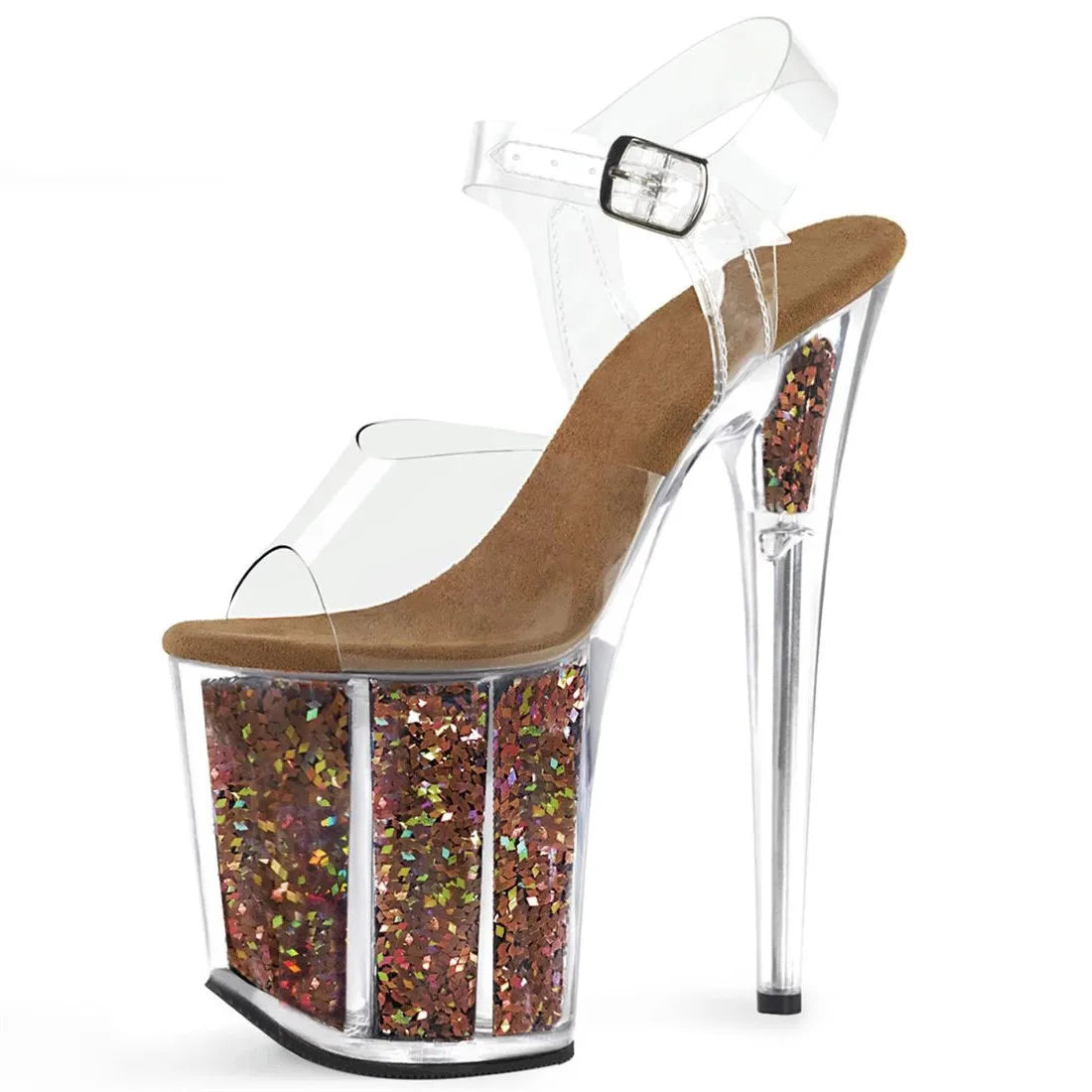 Summer Crystal PVC Women's Shoes Steel Pipe Dance Sandals 20CM Thin High Heels Stiletto Plus Size Sequins Platforms Pumps