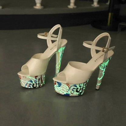Patent Leather Stiletto High Heels Women Platform Sandals Super High Pumps Fluorescence Punk Sandals Pole Dancing Shoe Women88