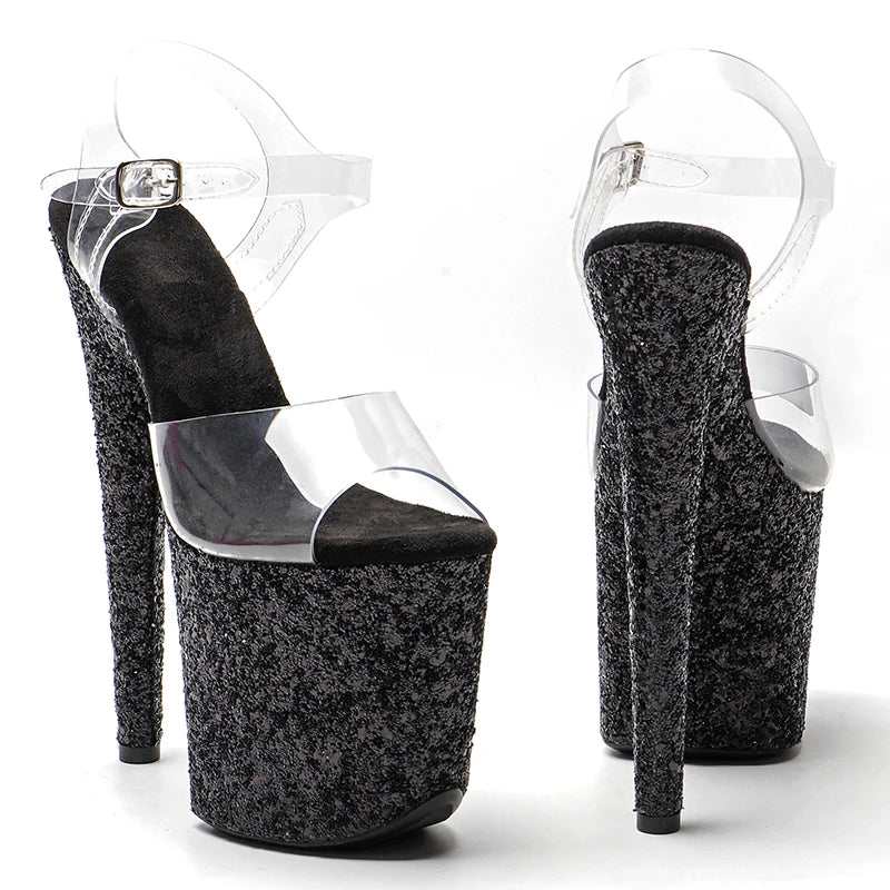 Leecabe 8Inch/20cm Clear PVC Upper Trend Fashion Glitter Platform High Heel Sandals Stripper Heel Pole Dance Shoes
