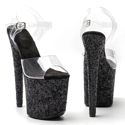 Leecabe 8Inch/20cm Clear PVC Upper Trend Fashion Glitter Platform High Heel Sandals Stripper Heel Pole Dance Shoes
