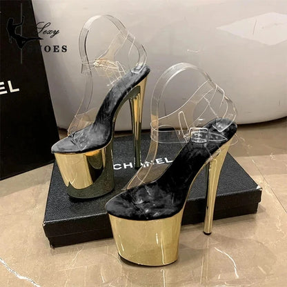 2023 Electroplated Stiletto Heels 8 inch/20cm High Heel Sandals Women Transparent Pole Dancing Sandals for Models Stripper Pumps