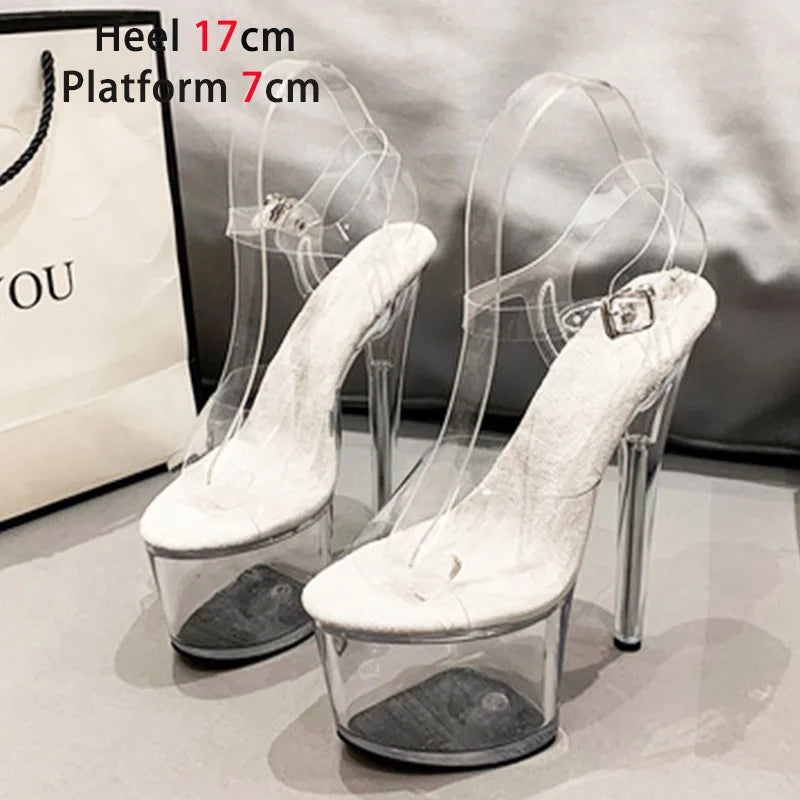 Women's Sandals with Heels Nightclub Dancing Stilettos Heels Crystal Platform Ladies Pole Dancing T-show Model Stripper Shoes