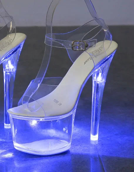 17CM Mclubgirl 34-43 New Heels Nightclub High Heels Shoes Luminous Sandals Shoes Catwalk Pole Dancing Shoes Crystal Bottom LFD