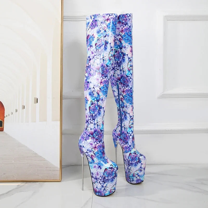 SDTRFT Ladylik SM Shoes Pole Dancing 20cm Thin Heels Stilettos Over The Knee Long Boots Platform Women Pumps Printed Botas Mujer