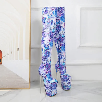 SDTRFT Ladylik SM Shoes Pole Dancing 20cm Thin Heels Stilettos Over The Knee Long Boots Platform Women Pumps Printed Botas Mujer