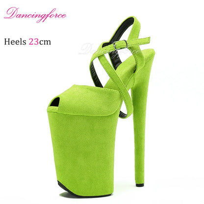 Dancingforce 9Inch/23cm Pole Dance Shoes Suede Platform Party High Heels Stripper Heel Shoes Women Modern Sandals