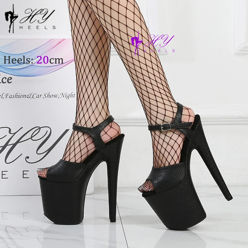 New Popular 20cm 8" Heels Pole Dance Platform Shoes Black Velvet Denim Snake Sexy Dancing Shoes Catwalk Model High Heels Sandals