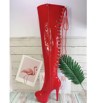 Auman Ale Night Club Party Queen Boots Over The Knee Boots High Heels Women Boots Sexy Plus Size 46 Thin Heels Shoes A-034