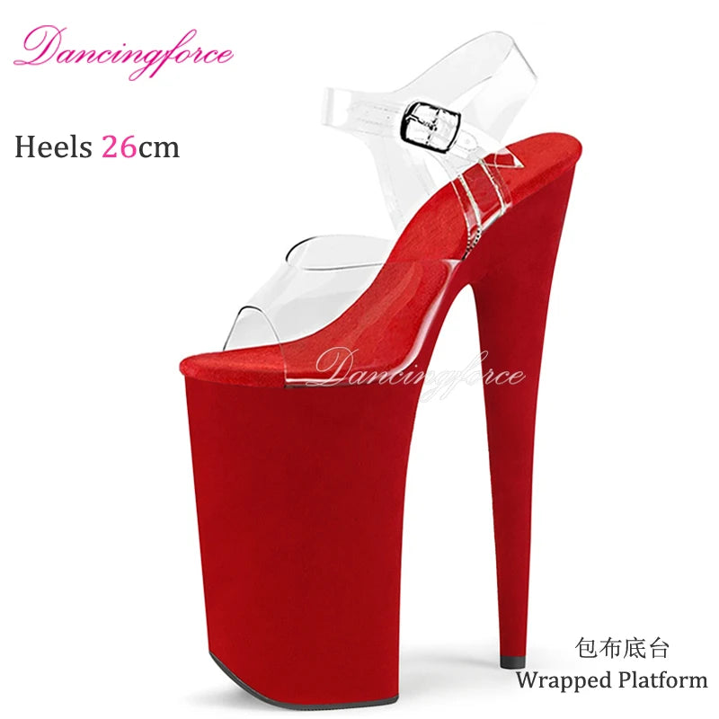 10Inch/26cm Super High Heels Clear Upper Pole Dance Shoes Modern Suede Platform Stripper Party Sandals Women