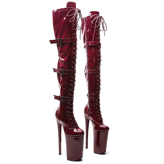 Leecabe  26CM/10inches patent  PU Upper exotic High Heel platform party stripper heel Pole Dance boots