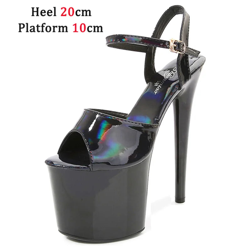 Women Shoes Heel Sexy Super High Pole Dance Party High Heels Sandals Platform Wedding Pumps Peep Toe Stripper Heels Silver