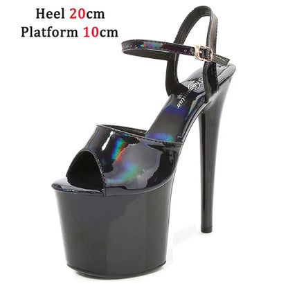 Women Shoes Heel Sexy Super High Pole Dance Party High Heels Sandals Platform Wedding Pumps Peep Toe Stripper Heels Silver