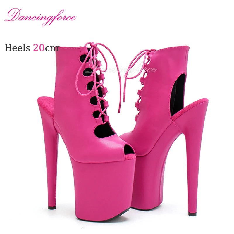 20cm 8inch High Heeled Shoes Fuchsia Pat Platform Ankle Boots Pole Dancing Stripper Shoes