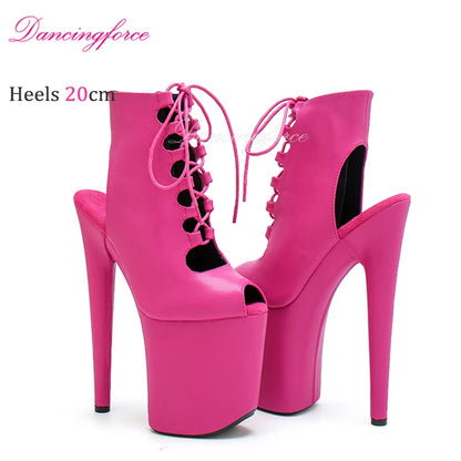20cm 8inch High Heeled Shoes Fuchsia Pat Platform Ankle Boots Pole Dancing Stripper Shoes