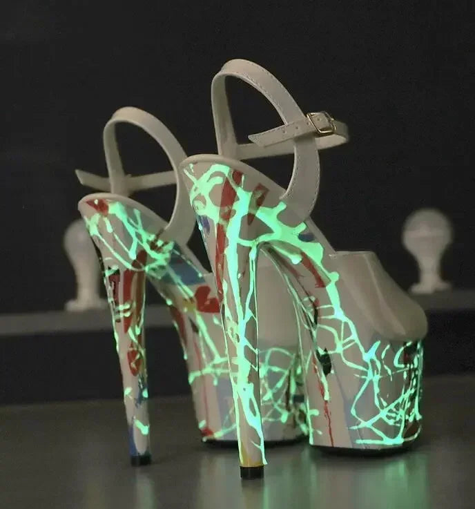 Patent Leather Stiletto High Heels Women Platform Sandals Super High Pumps Fluorescence Punk Sandals Pole Dancing Shoe Women88