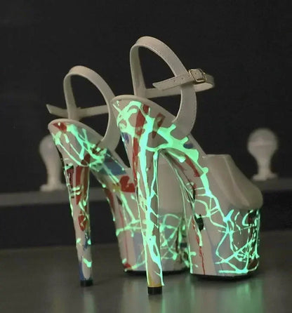 Patent Leather Stiletto High Heels Women Platform Sandals Super High Pumps Fluorescence Punk Sandals Pole Dancing Shoe Women88