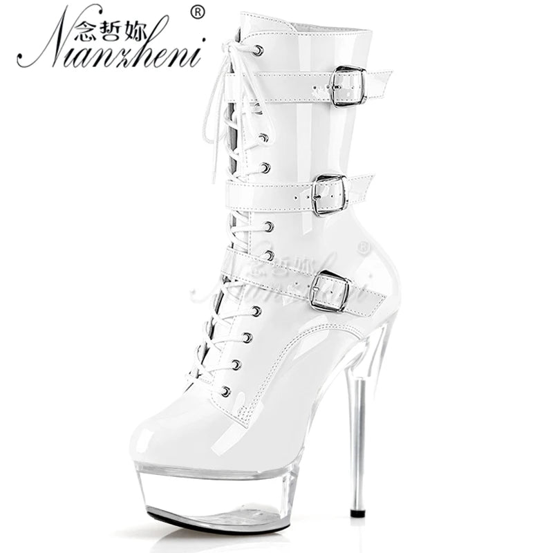 Belt Buckle 5Inch Fashion Pole Dance Shoes Thin Heels Nightclub 13cm Ankle Boots Exotic Dancer Catwalk Gothic Women's Big Size