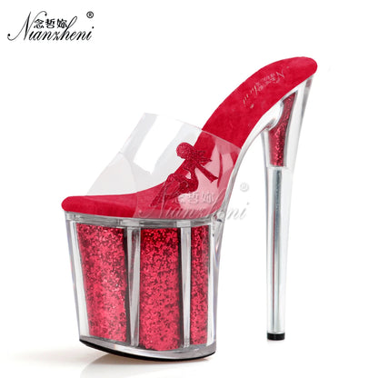 8 Inches Strip Platform Slippers Pole Dance Thin Heels Nightclub Models Women exotic CrossDress Party Rhinestone Peep Toe walk