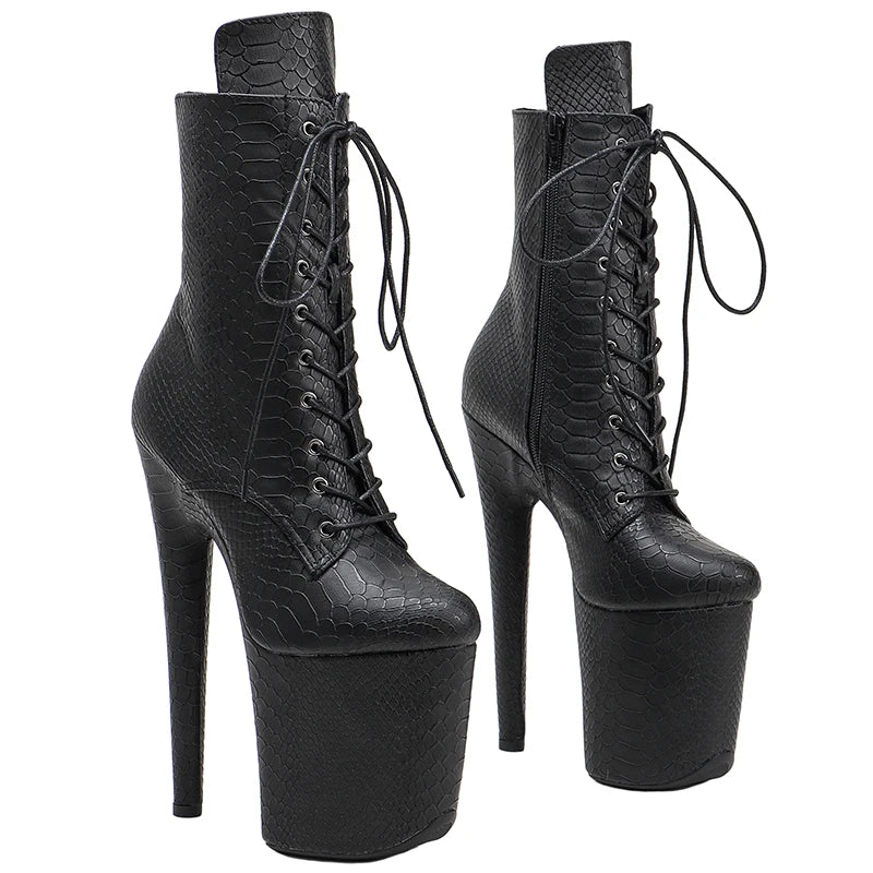 Leecabe Snake PU 20CM/8inches Pole dancing shoes High Heel platform Boots Closed toe Pole Dance boots